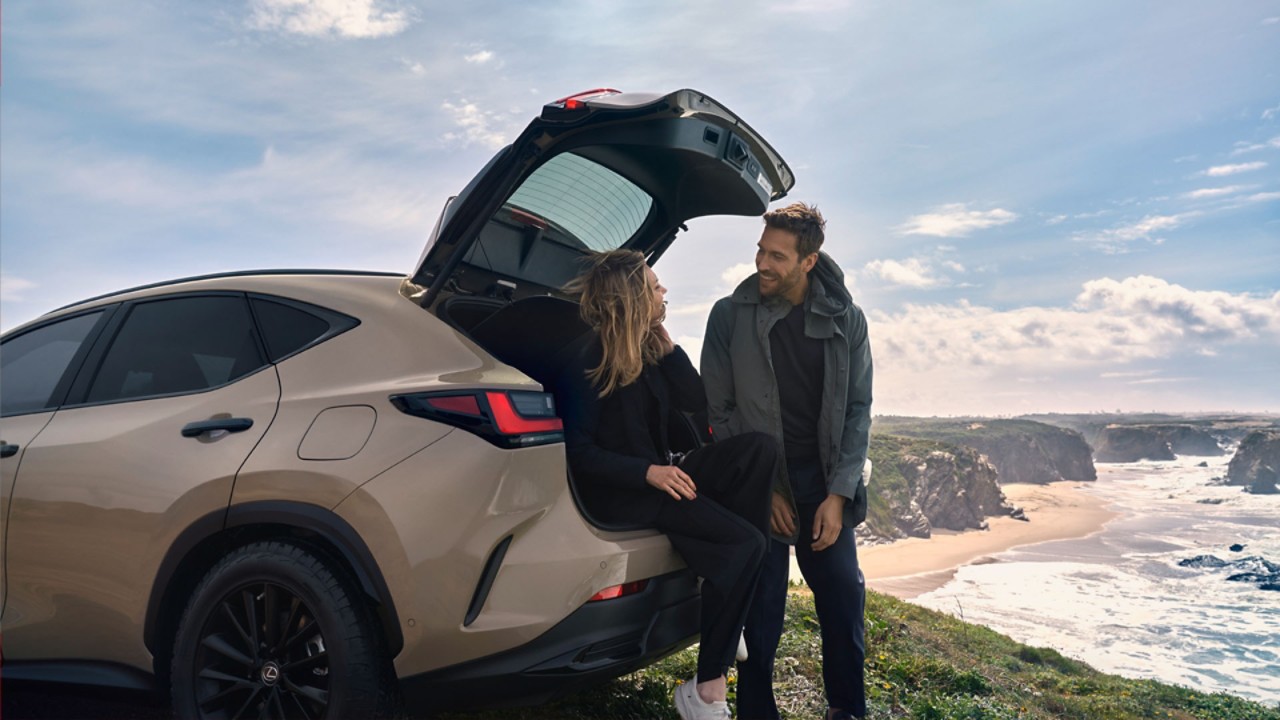 A Lexus NX parked on a coastline 